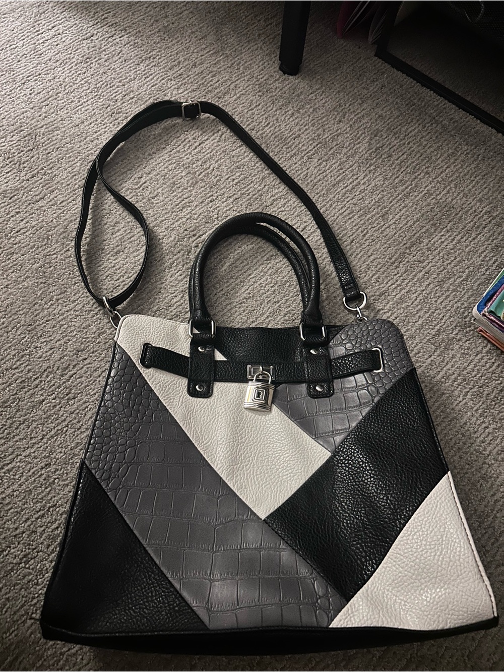 Stylish Black, White & Gray Colorblock Tote Bag